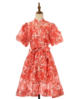 Frenum colors diamond silk linen luxurious slim hem dress