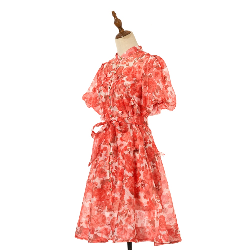 Frenum colors diamond silk linen luxurious slim hem dress