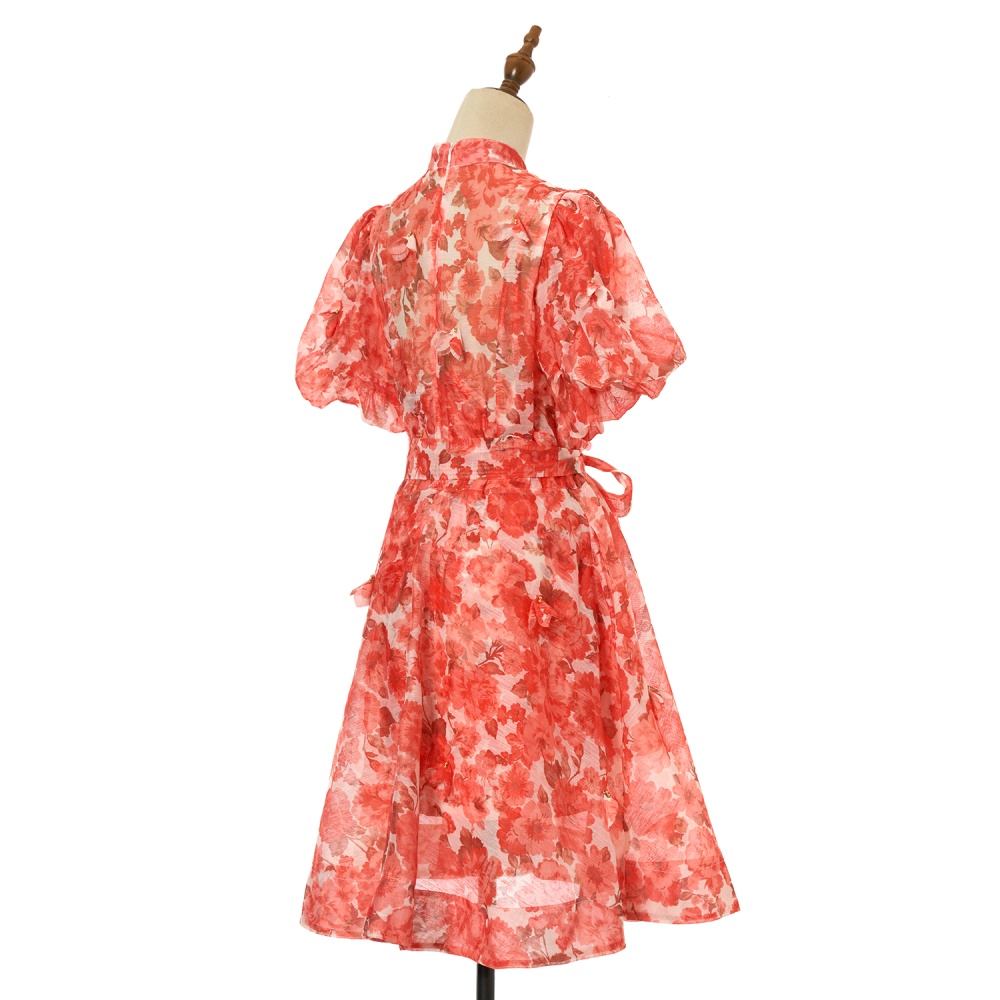 Frenum colors diamond silk linen luxurious slim hem dress