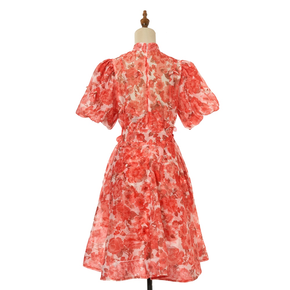 Frenum colors diamond silk linen luxurious slim hem dress