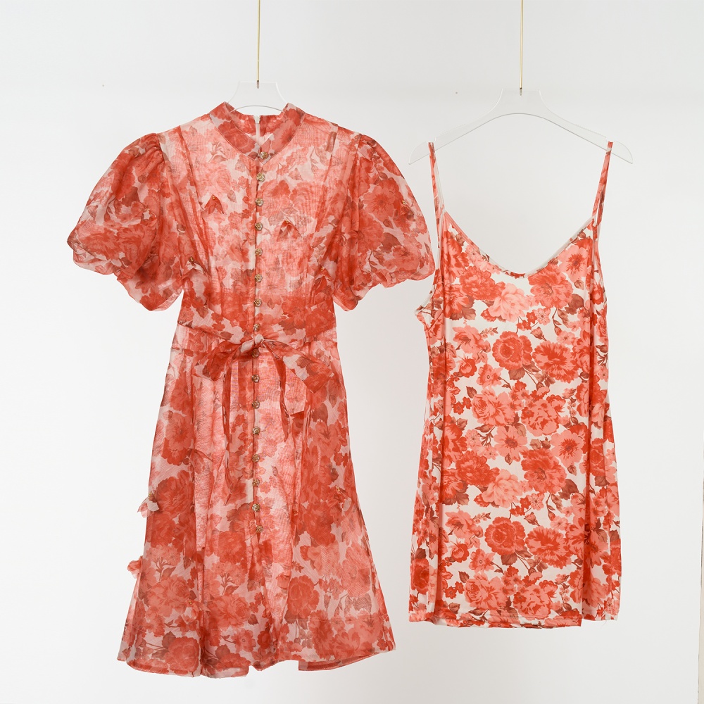 Frenum colors diamond silk linen luxurious slim hem dress