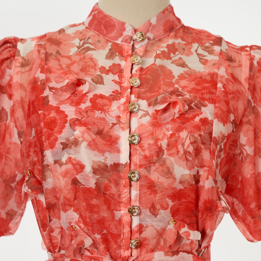 Frenum colors diamond silk linen luxurious slim hem dress