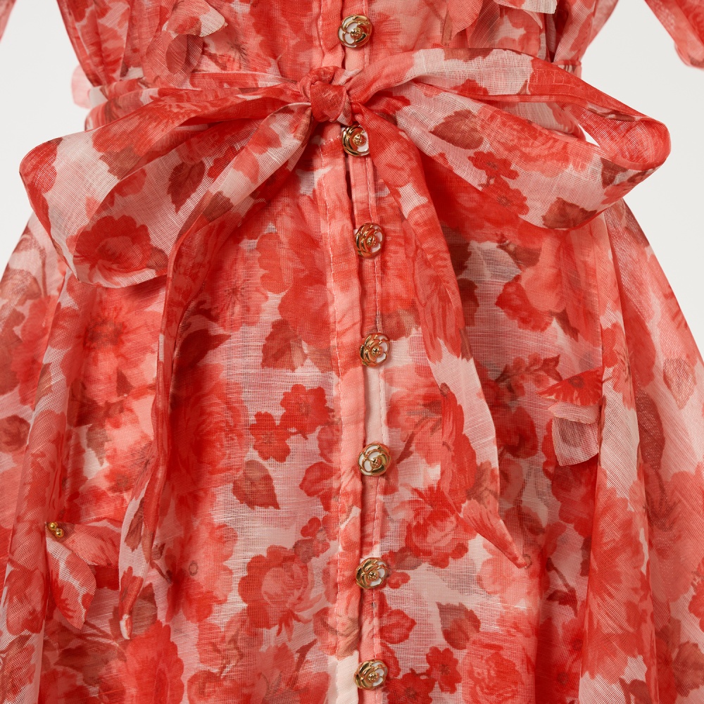 Frenum colors diamond silk linen luxurious slim hem dress