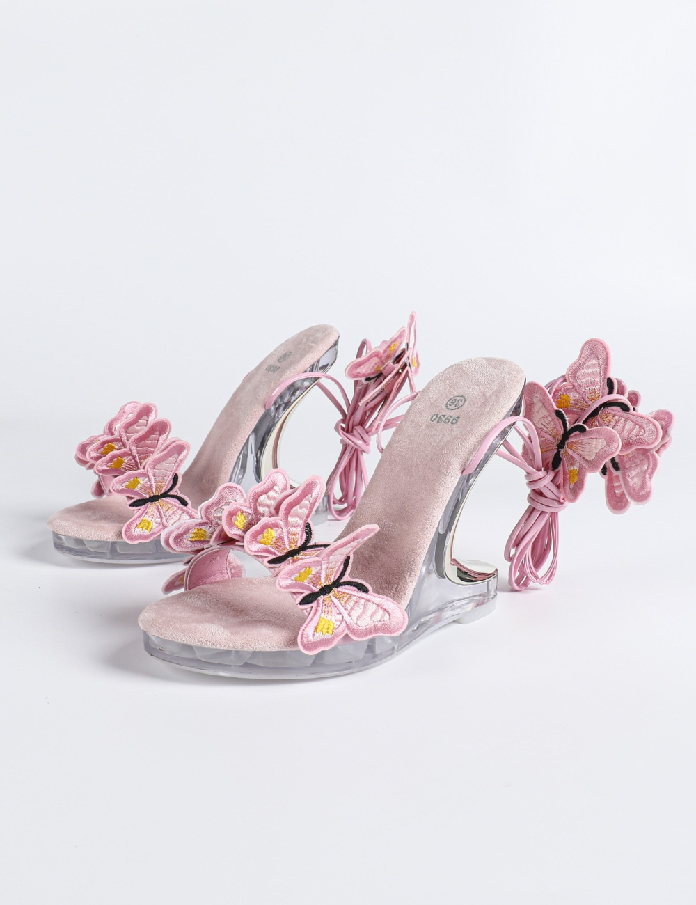 Square head crystal sandals transparent high-heeled shoes