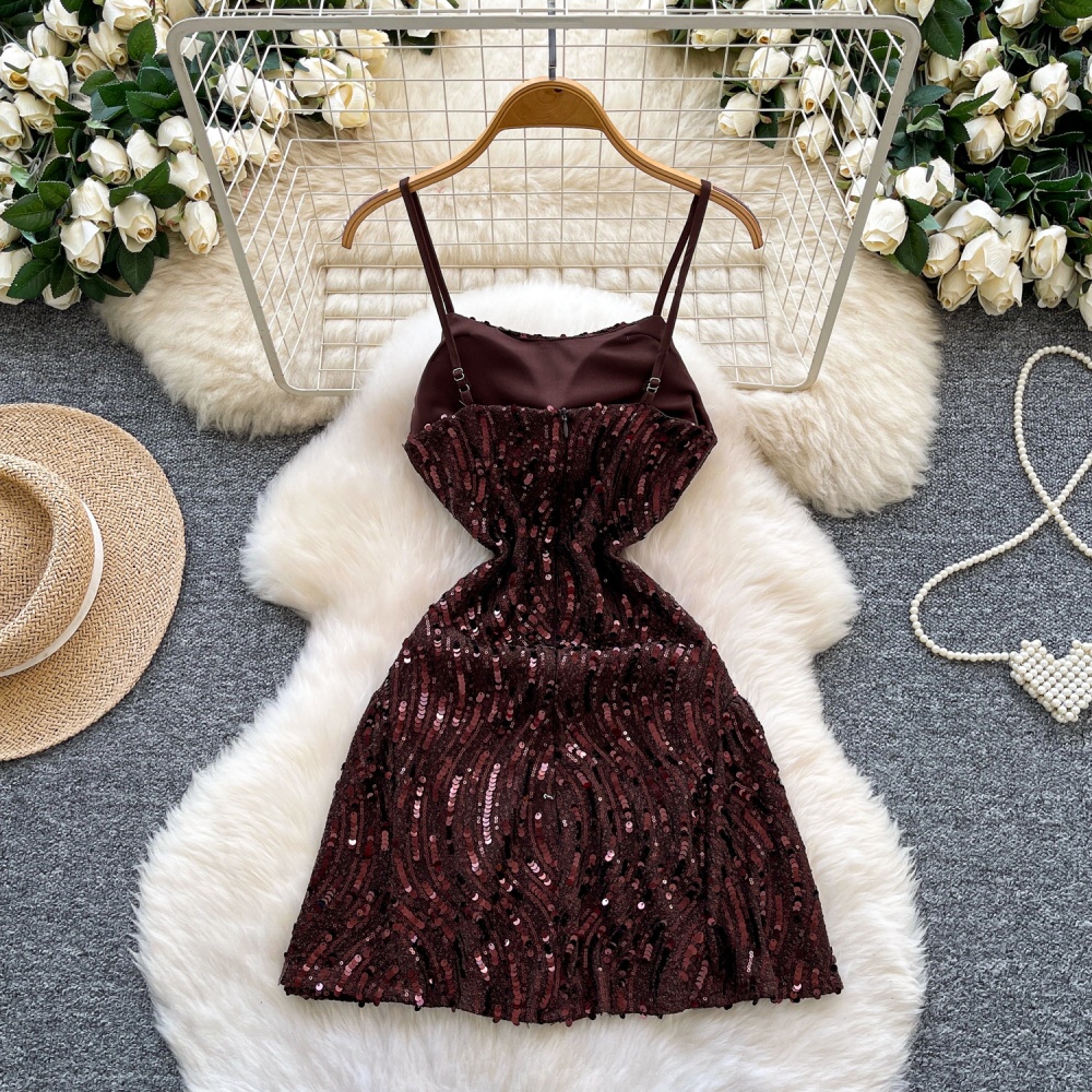 Ladies sling dress light luxury sequins formal dress