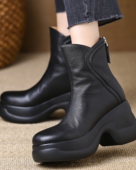 After the zipper round short boots slipsole boots for women