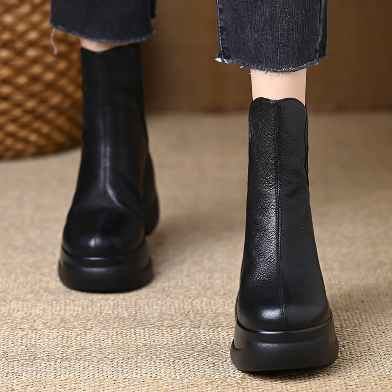 After the zipper round short boots slipsole boots for women