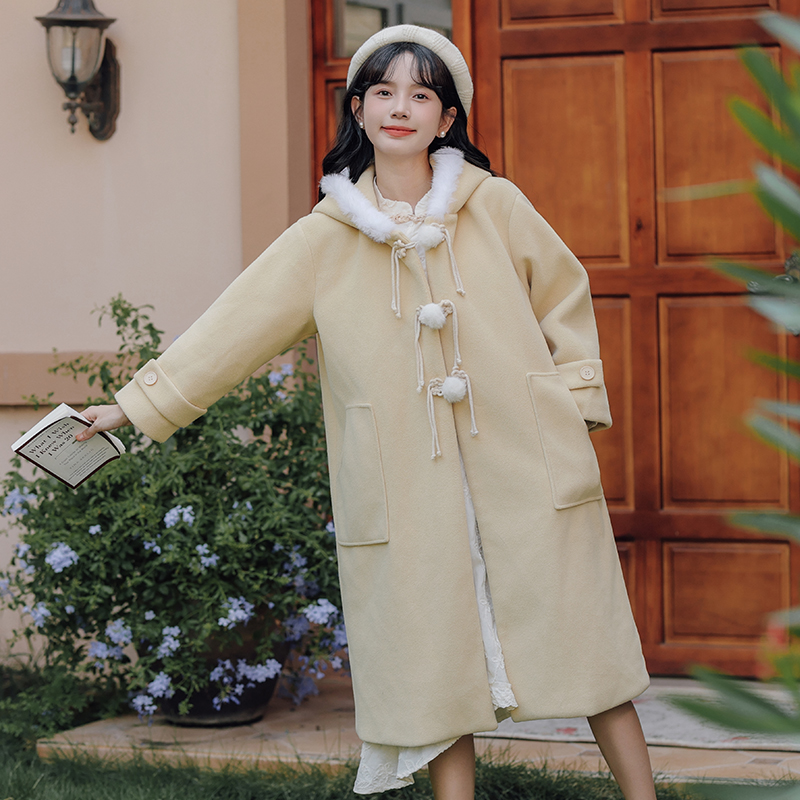 Long thick overcoat clip cotton woolen coat for women