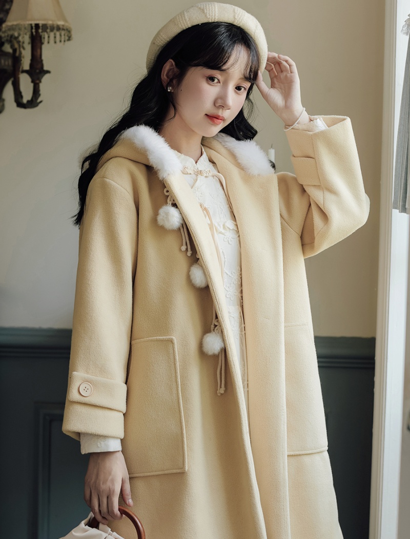 Long thick overcoat clip cotton woolen coat for women