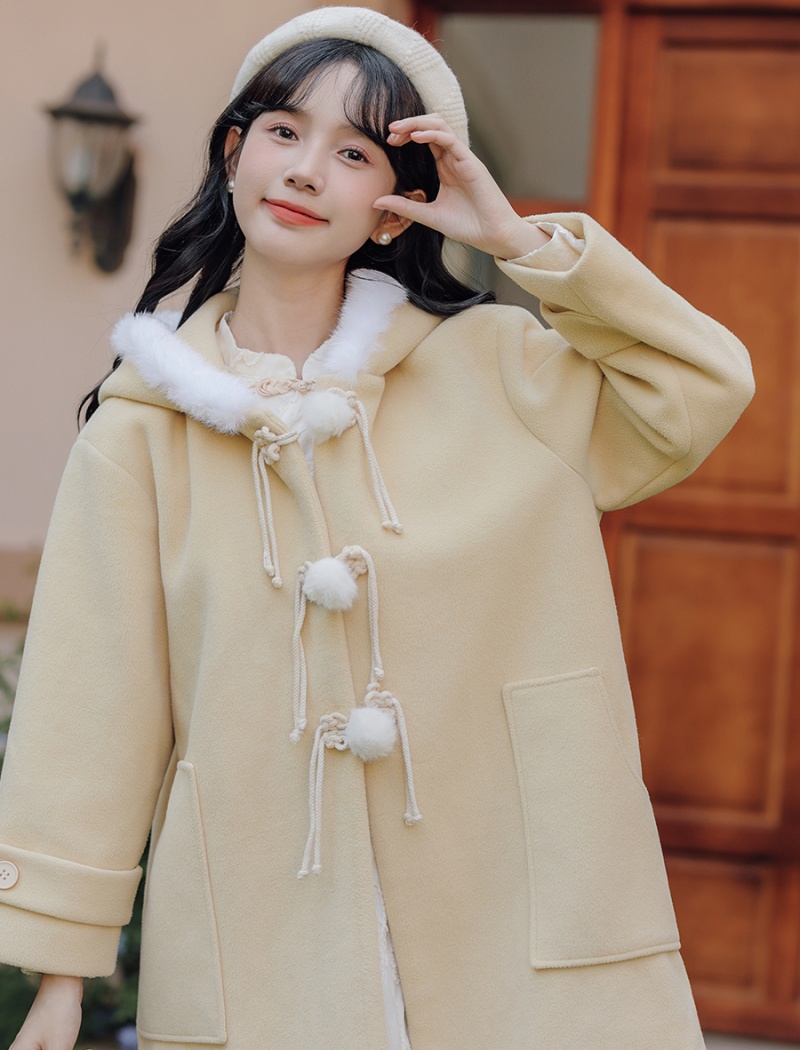 Long thick overcoat clip cotton woolen coat for women
