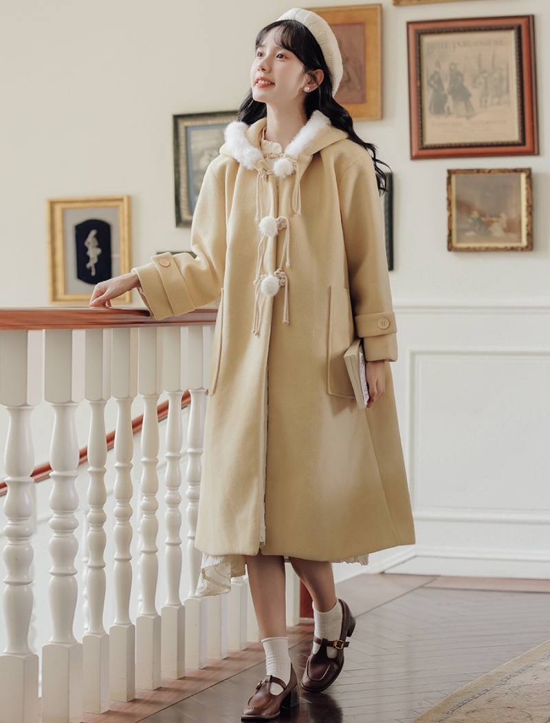 Long thick overcoat clip cotton woolen coat for women
