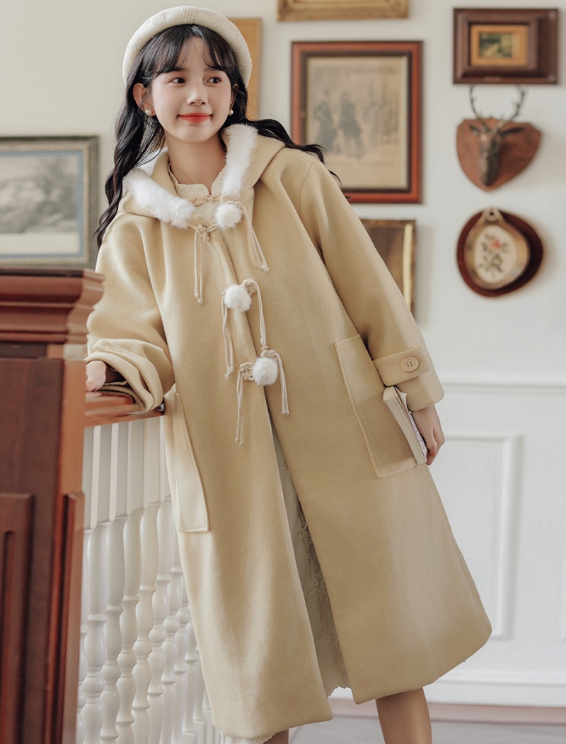 Long thick overcoat clip cotton woolen coat for women
