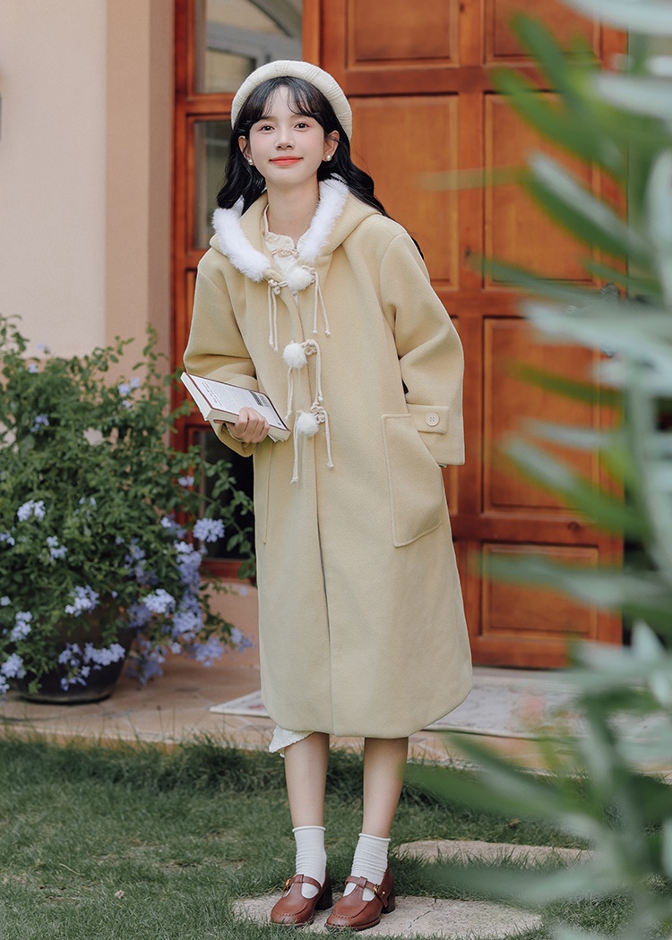 Long thick overcoat clip cotton woolen coat for women
