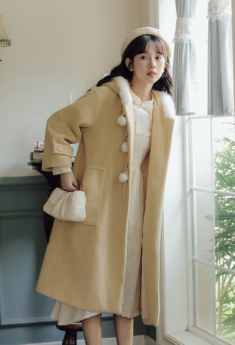 Long thick overcoat clip cotton woolen coat for women