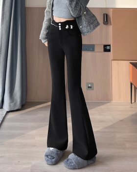 Black rhinestone autumn and winter high waist pants
