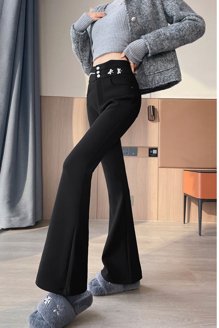 Black rhinestone autumn and winter high waist pants