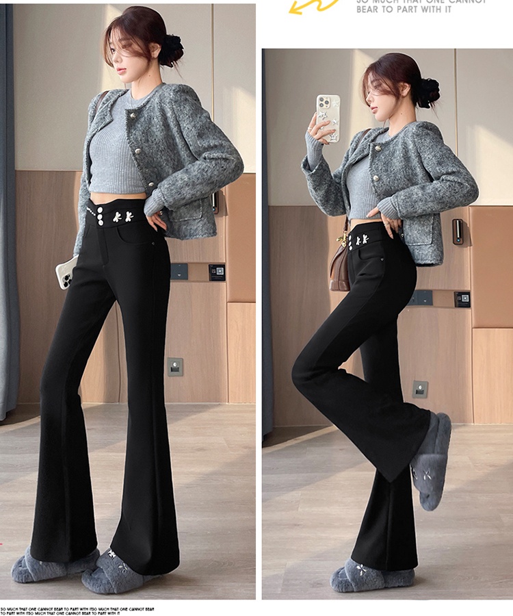 Black rhinestone autumn and winter high waist pants