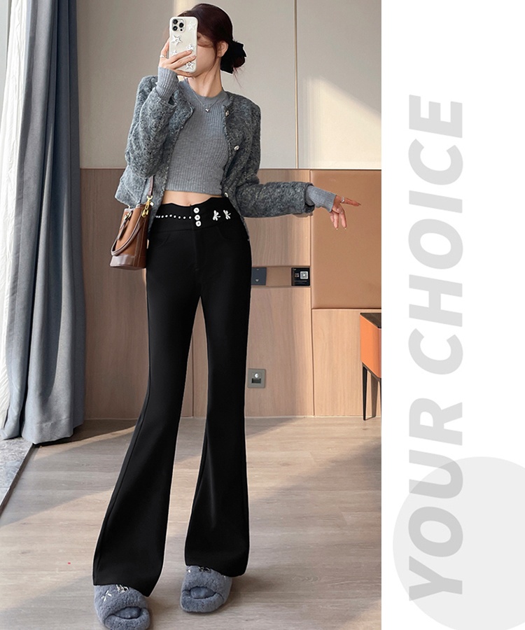 Black rhinestone autumn and winter high waist pants