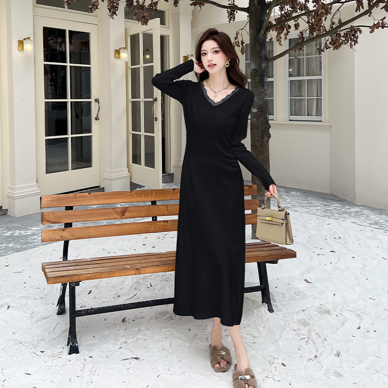 France style long sleeve tender dress for women