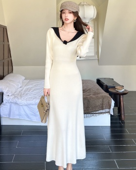 Long sleeve France style slim knitted tender dress