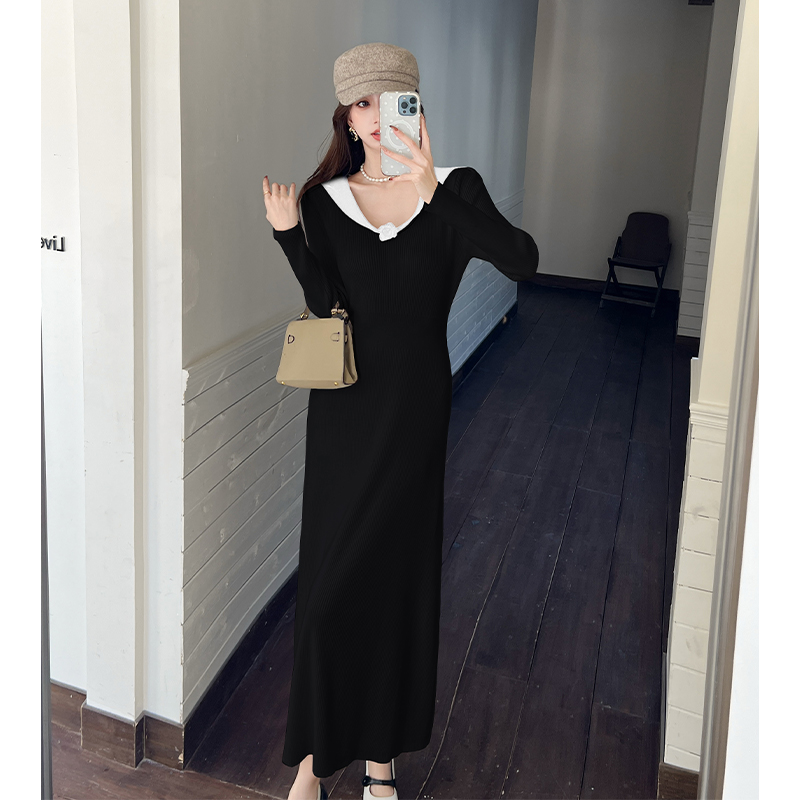 Long sleeve France style slim knitted tender dress
