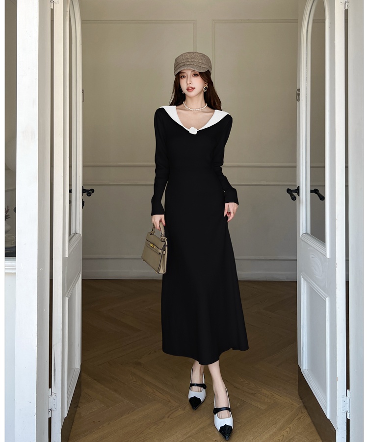 Long sleeve France style slim knitted tender dress