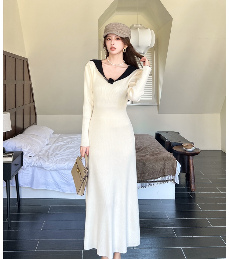 Long sleeve France style slim knitted tender dress