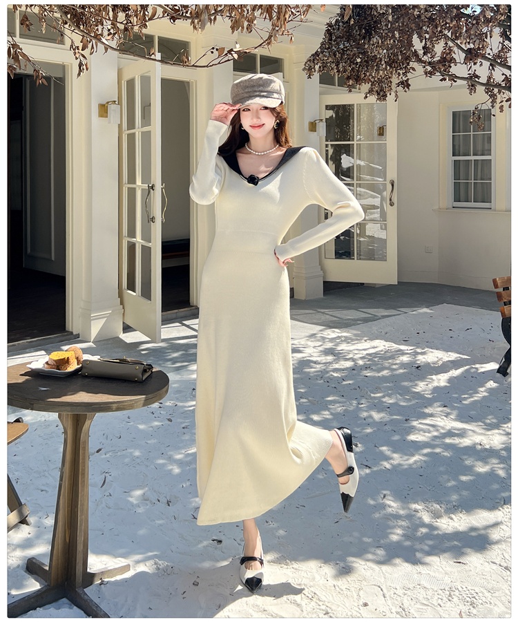 Long sleeve France style slim knitted tender dress