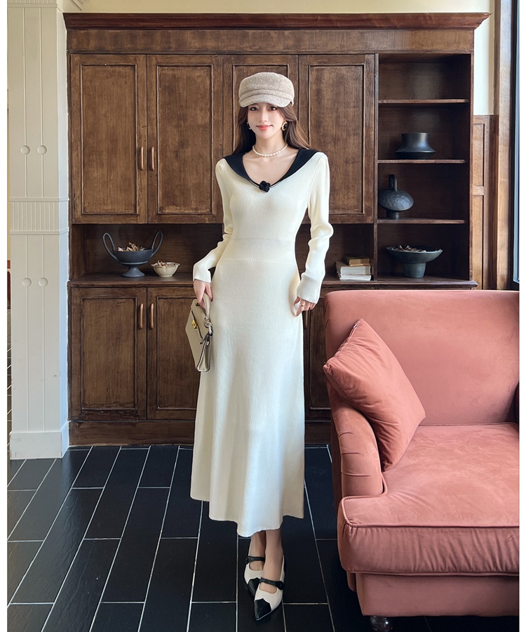 Long sleeve France style slim knitted tender dress