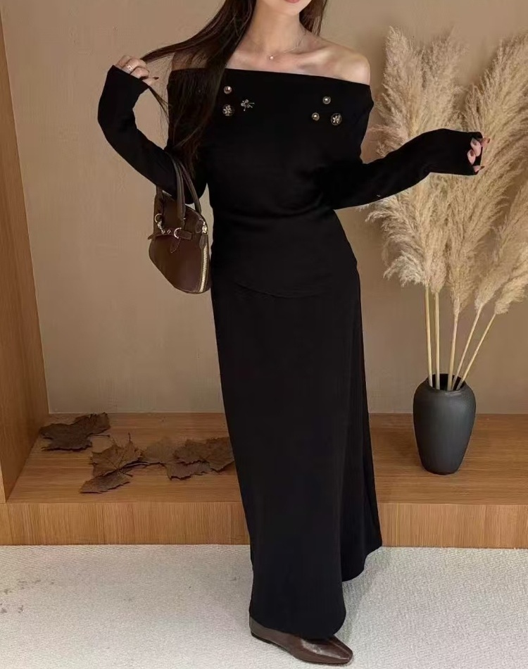 Temperament skirt high waist tops 2pcs set for women