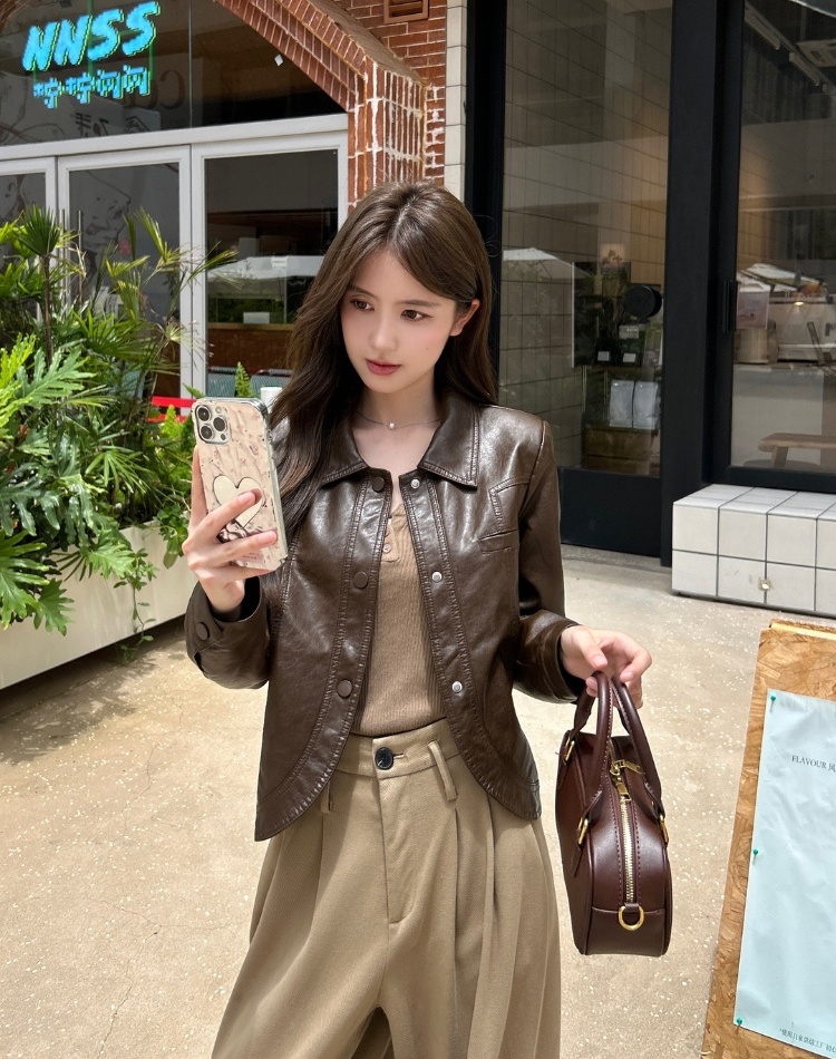 Spicegirl retro leather coat fashion jacket