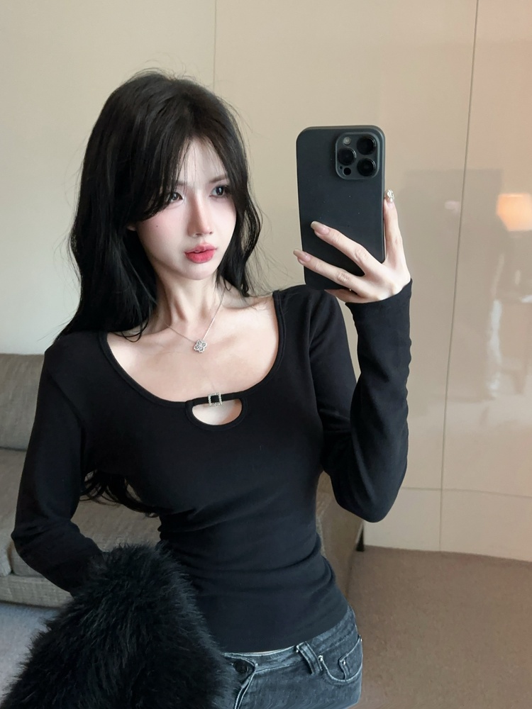 Enticement U-neck all-match T-shirt slim curve tops