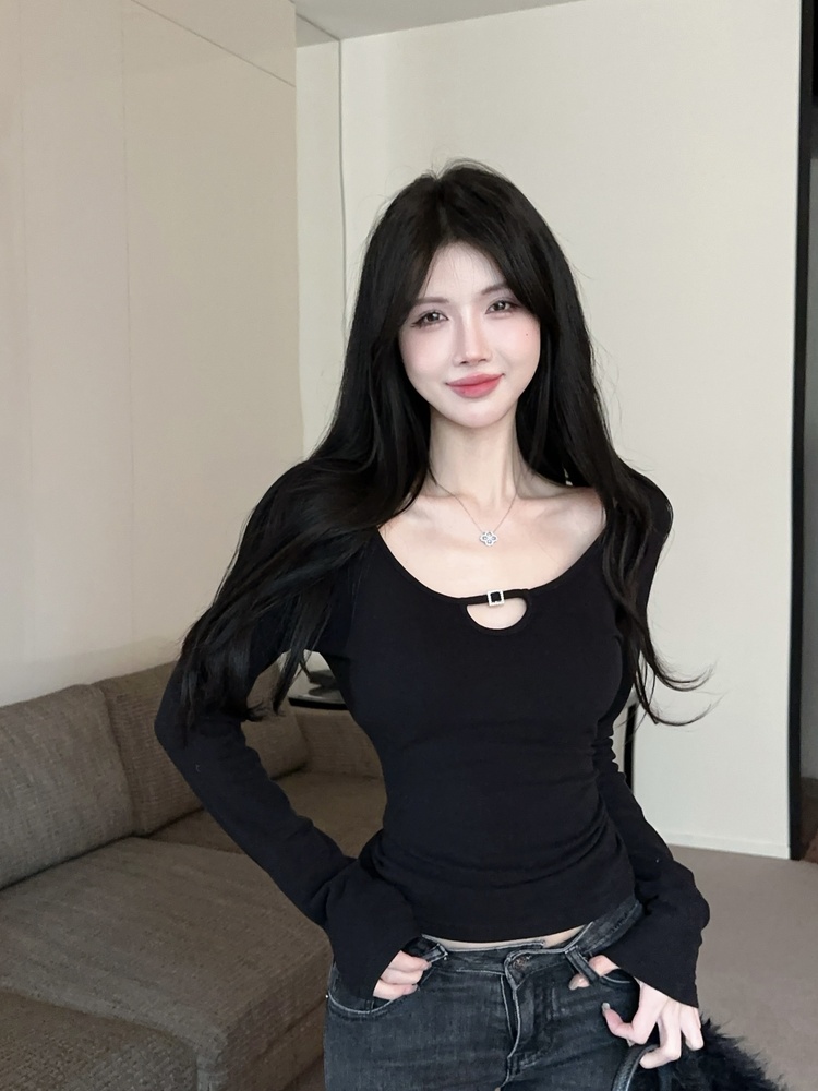 Enticement U-neck all-match T-shirt slim curve tops