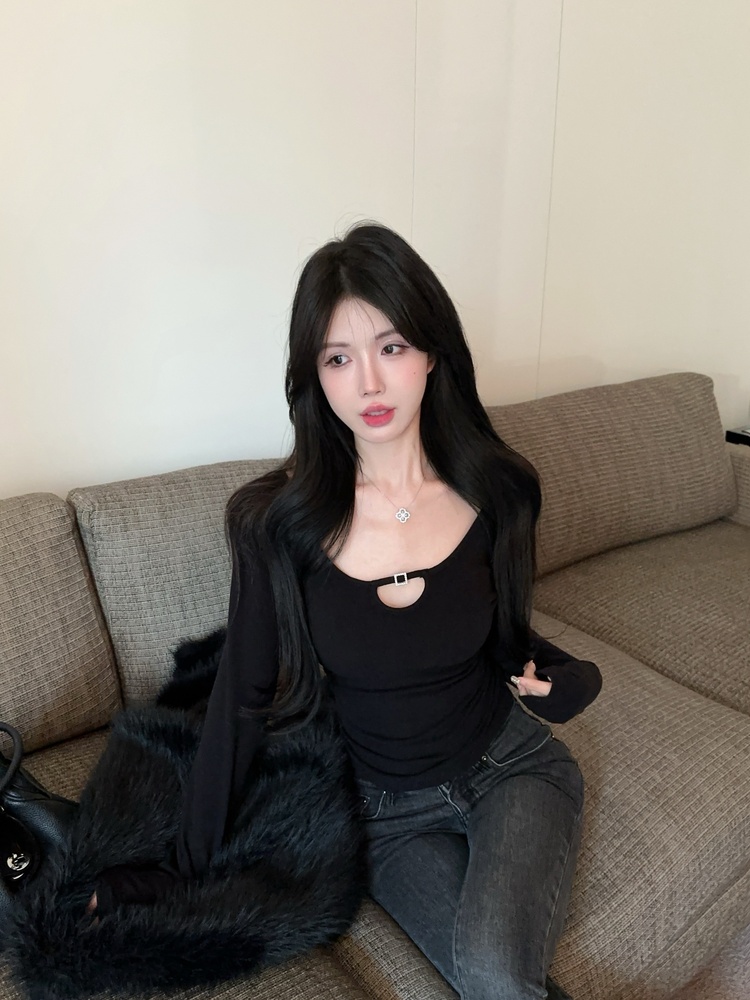 Enticement U-neck all-match T-shirt slim curve tops