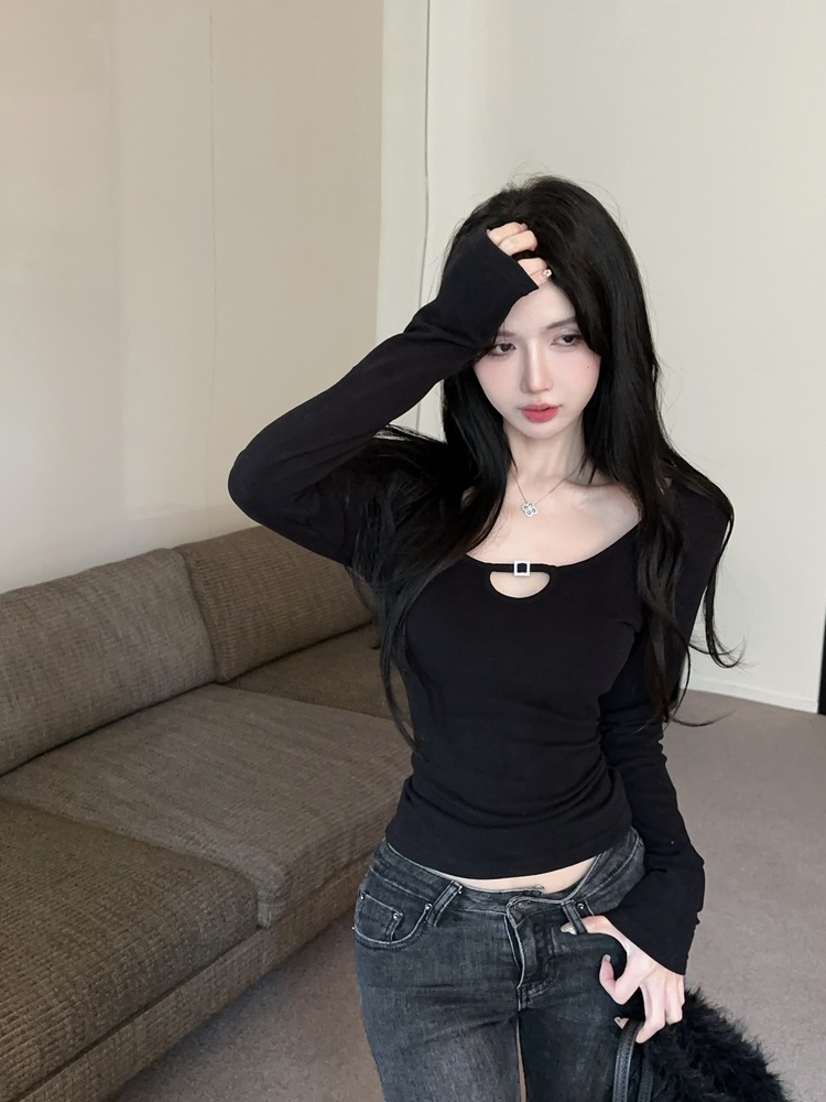 Enticement U-neck all-match T-shirt slim curve tops