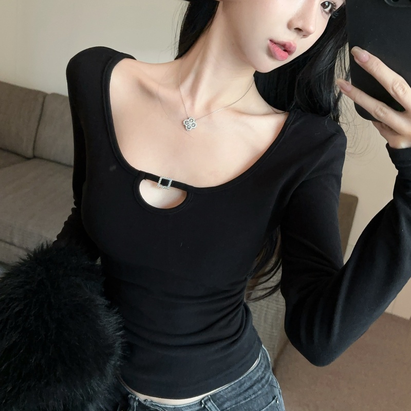 Enticement U-neck all-match T-shirt slim curve tops