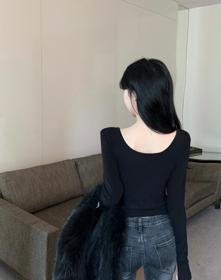 Enticement U-neck all-match T-shirt slim curve tops