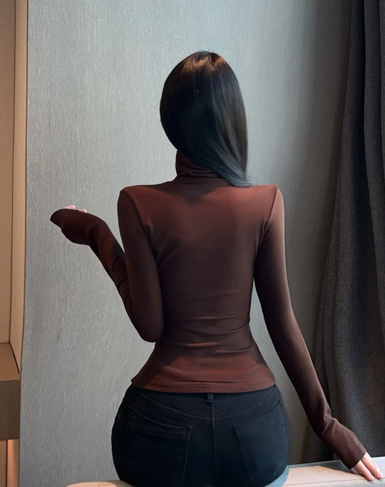 High collar bottoming shirt hollow T-shirt for women