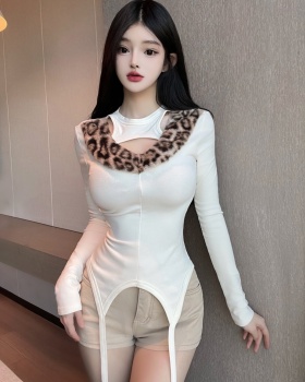 Slim bottoming T-shirt fur collar tops for women
