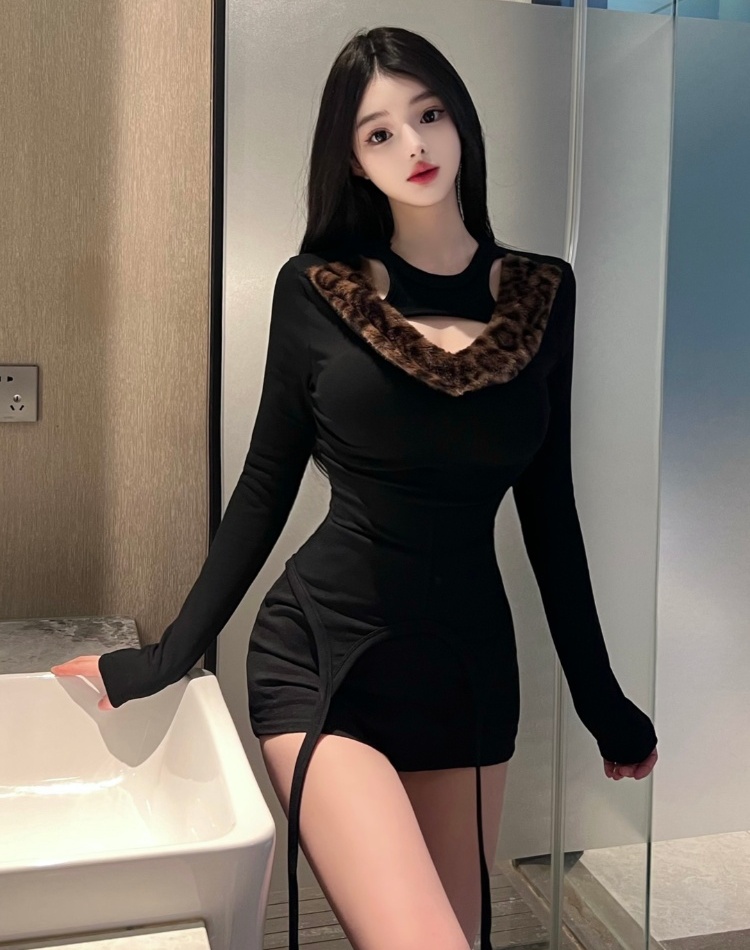 Slim bottoming T-shirt fur collar tops for women