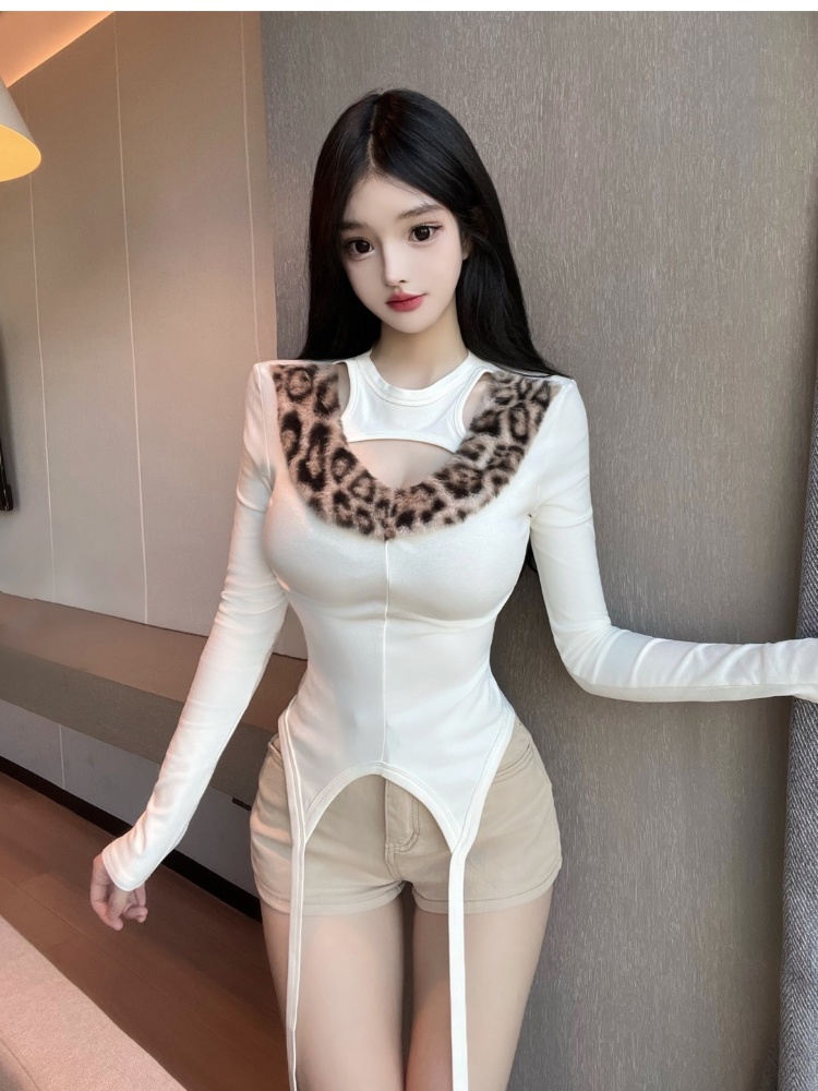 Slim bottoming T-shirt fur collar tops for women