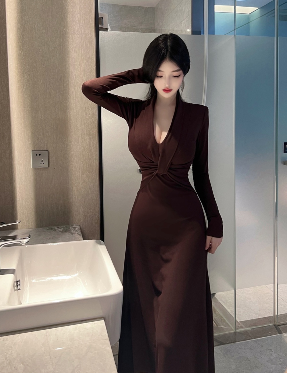 Sexy thick long dress long sleeve dress for women