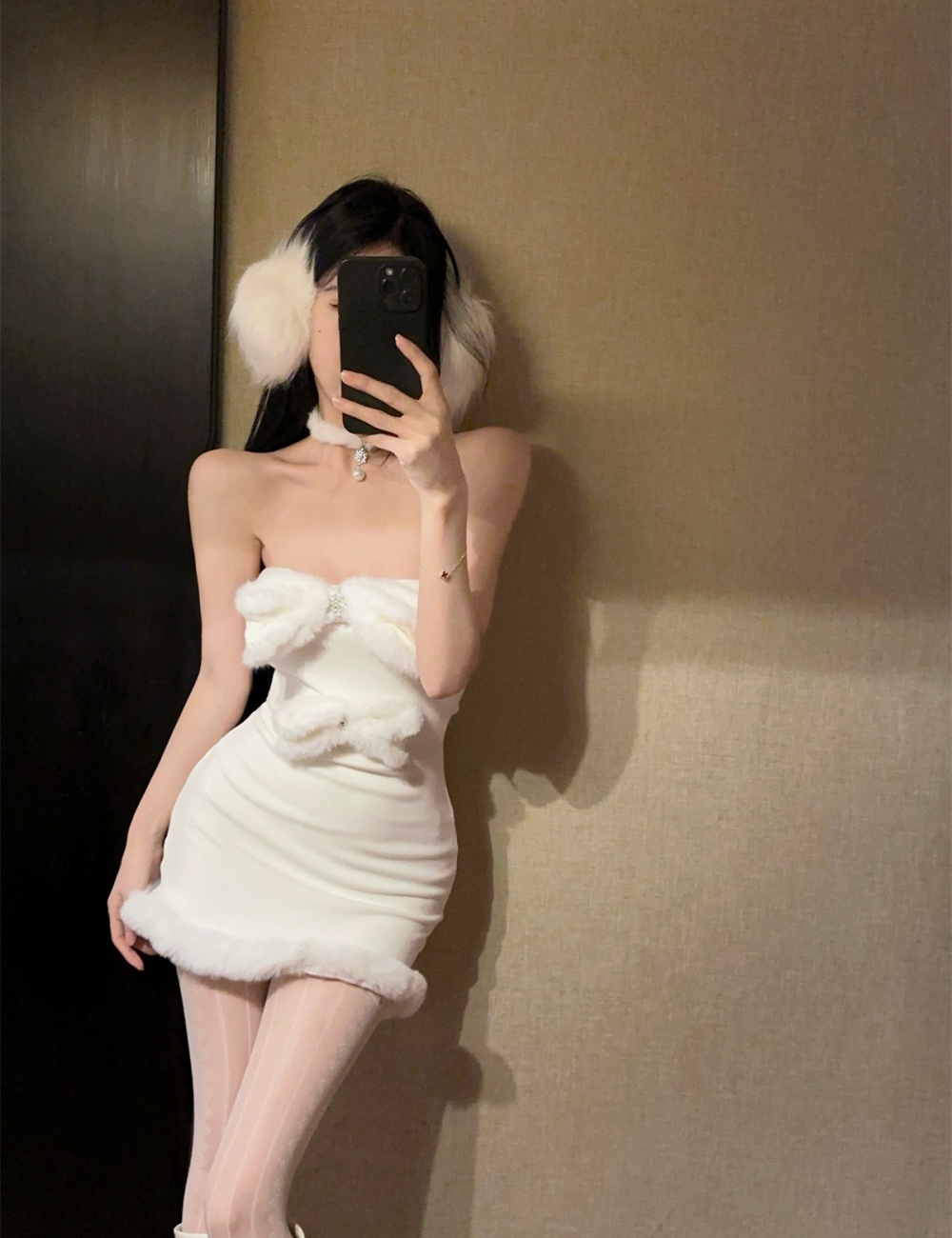 Elmo white velvet stitching scarf mixed colors enticement dress