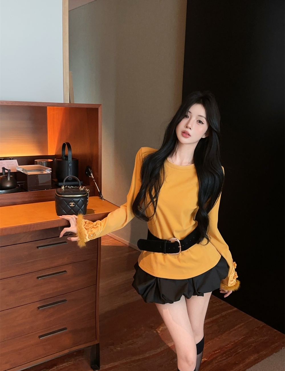 Winter embroidery tops Chinese style skirt a set for women