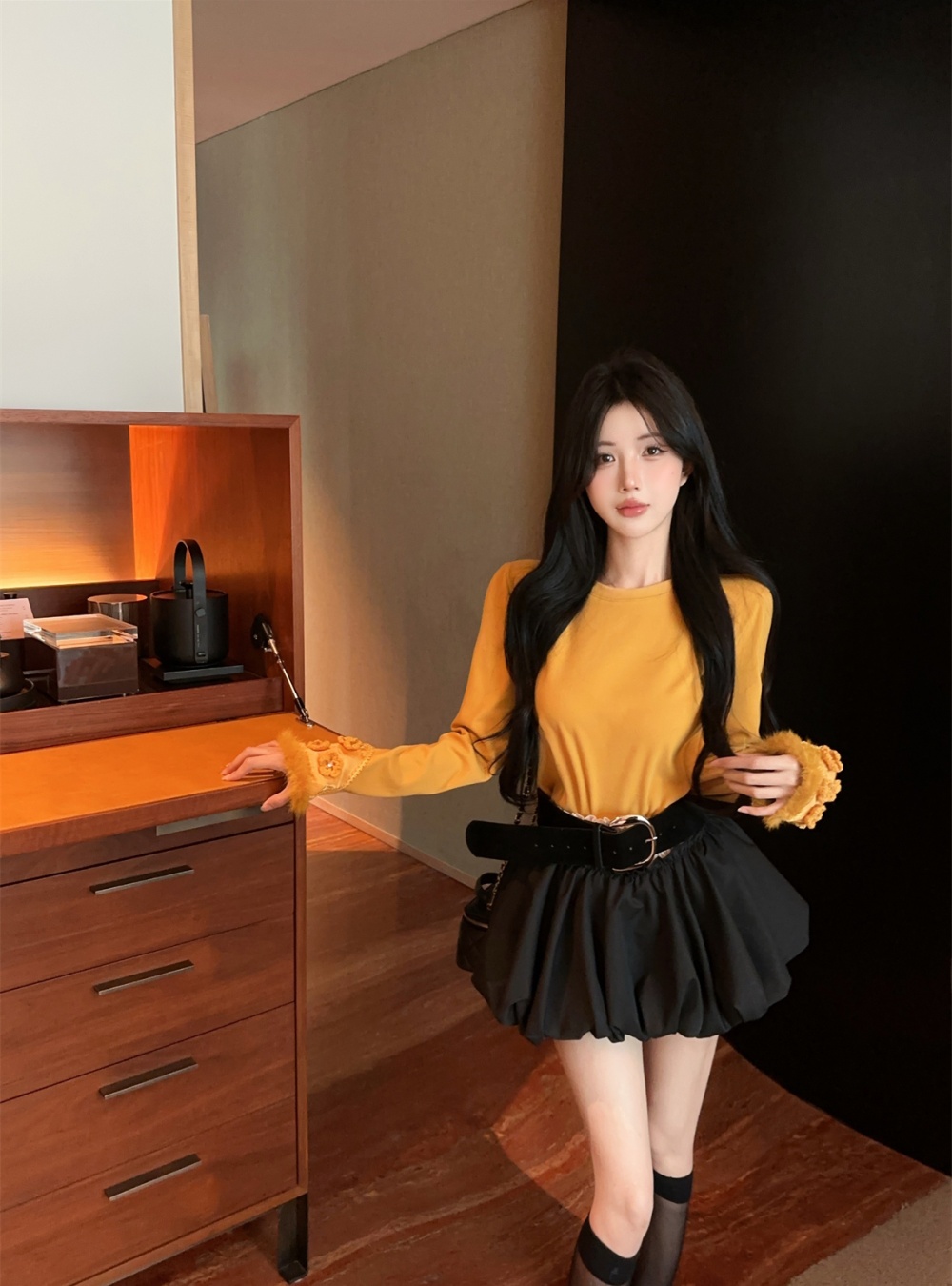 Winter embroidery tops Chinese style skirt a set for women