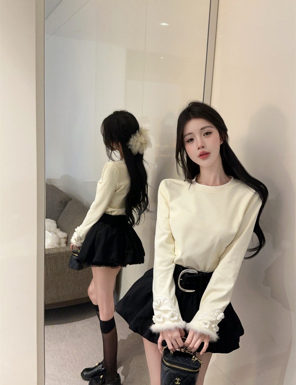 Winter embroidery tops Chinese style skirt a set for women