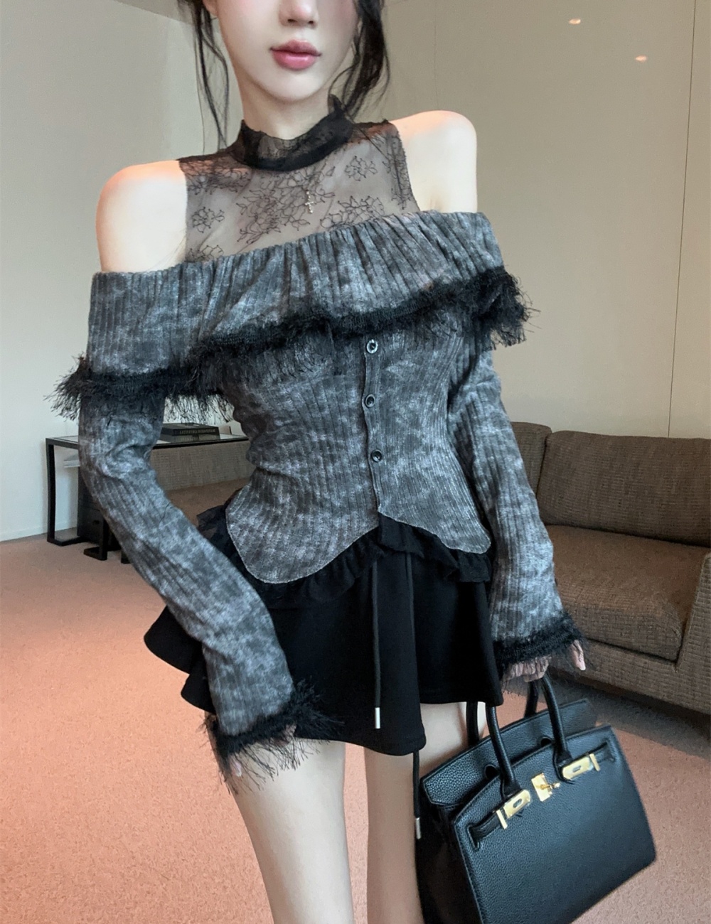 Tassels splice elmo enticement lace strapless tops