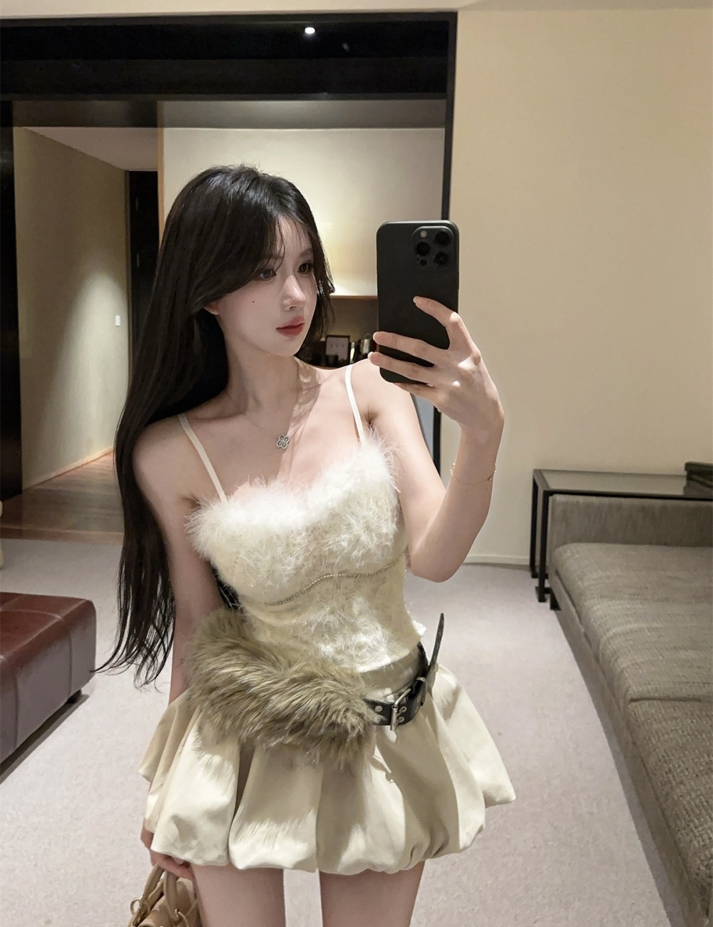 Lace wrapped chest tops enticement short skirt a set