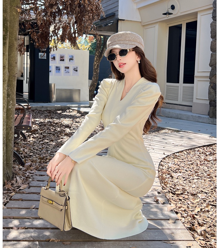 Puff sleeve V-neck long dress inside the ride dress for women