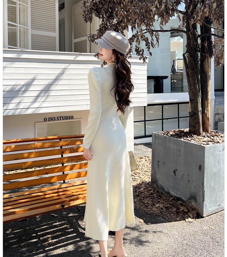 Puff sleeve V-neck long dress inside the ride dress for women